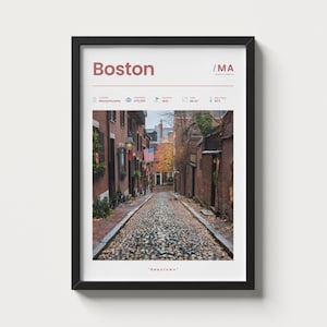 Boston Massachusetts Travel Poster, Historic City Wall Art, Minimalist Boston Decor, Boston Map Print, New England Poster, Digital Download