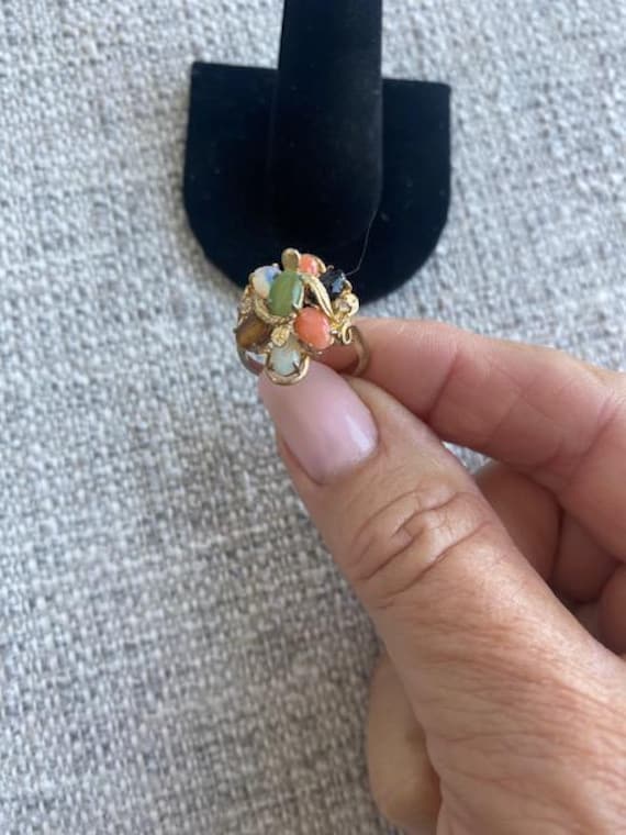 This  vintage multi stone ring is designed in a b… - image 4