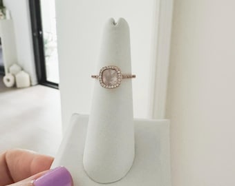 14K Rose Gold Pink Sapphire and Diamond Halo Ring