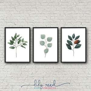 Botanical Printable Set of 3 Images Leaf Print Set Wall Art Prints Watercolor Leaf  Botanical Watercolor Prints Instant Digital Download