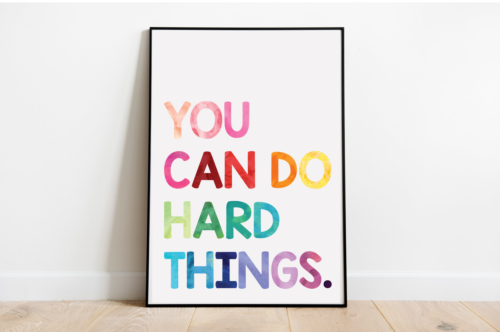You Can Do Hard Things Educational Colorful Watercolor Rainbow Playroom Decor Nursery Print Wall Art Digital Image Instant Download