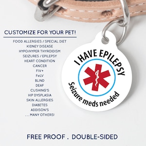 Custom Medical Alert Pet Tag - Allergies Epilepsy Seizures Heart Disease Diabetes Addisons Blind Deaf - Personalized ID for Dogs Cats Puppy