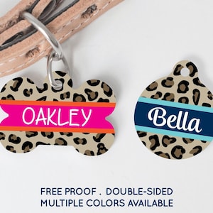 Cheetah Print Pet Tag - Personalized Leopard Print Dog Puppy Cat ID Tag - Pet Gift - Customized Pet Name Tag #130