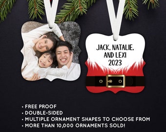 Photo Ornament Personalized Christmas Holiday Memorial Wedding Baby Family Engagement Pet Home Teacher Realtor Gift Santa Suit #404