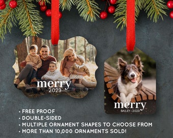 Photo Ornament Personalized Christmas Ornament Holiday Memorial Wedding Baby Family Engagement Pet Home Gift merry #414