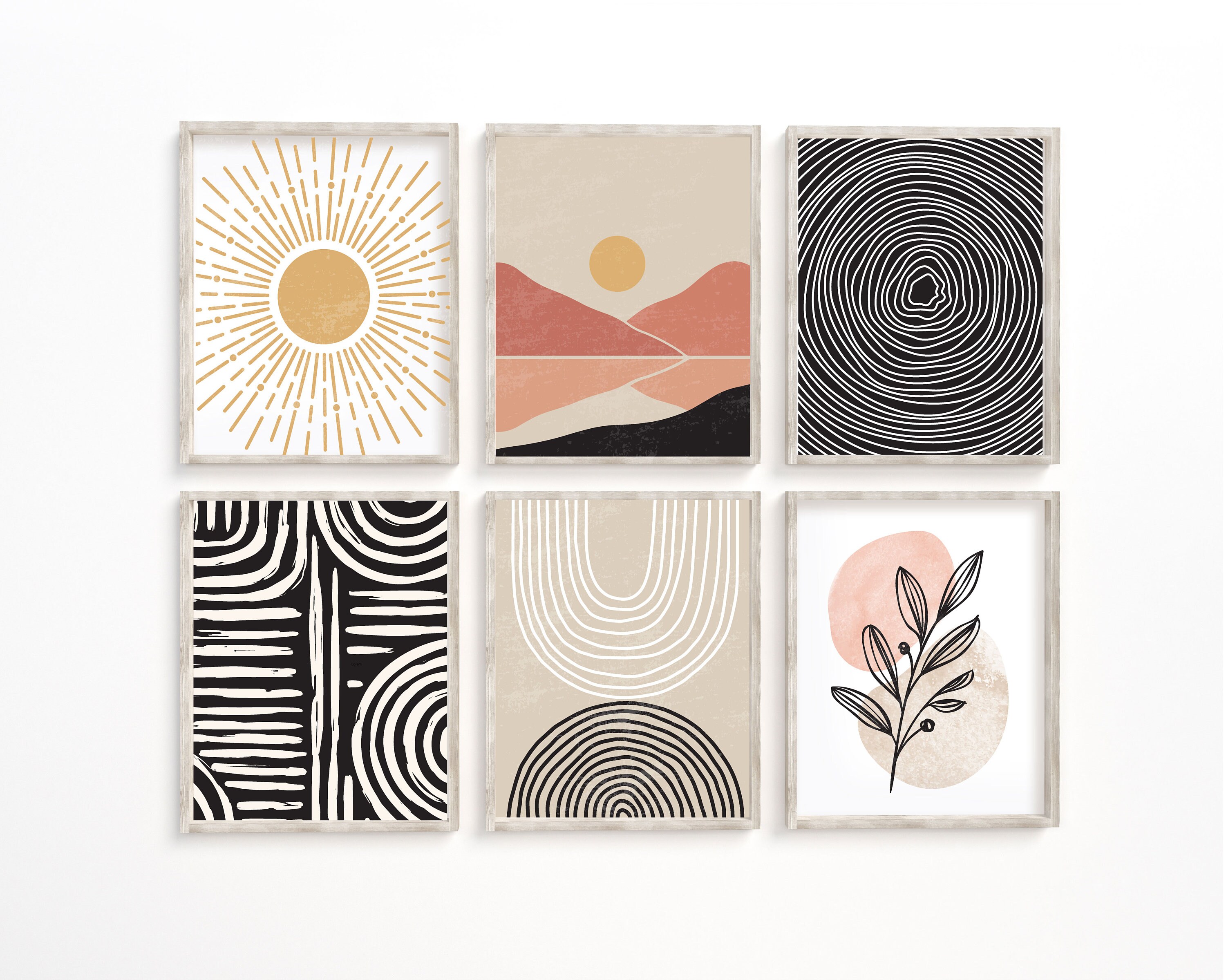 Boho Set of 6 Abstract Gallery Wall Art Bohemian Mid Century Modern ...