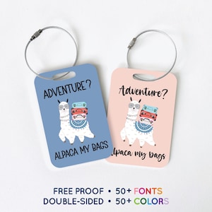 Alpaca My Bags Luggage Tag - Monogrammed Travel School Backpack Bag Tag - Personalized ID Tag #316