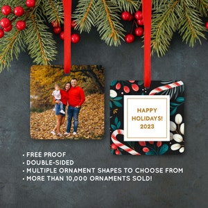 Photo Ornament Personalized Christmas Ornament Holiday Memorial Wedding Baby Family Engagement Pet Home Gift Candy Cane #411