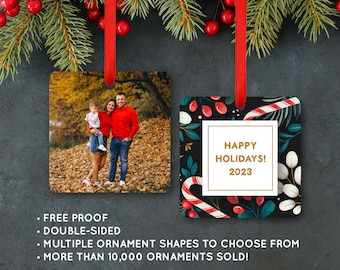 Photo Ornament Personalized Christmas Ornament Holiday Memorial Wedding Baby Family Engagement Pet Home Gift Candy Cane #411