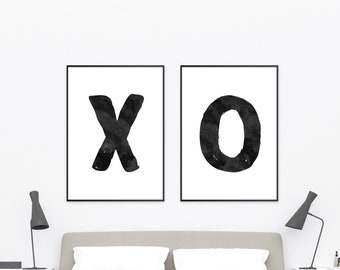 XO Set X and O Printable Wall Art Watercolor Brushstroke Prints Abstract Prints Modern Minimalist Contemporary Art Instant Digital Download