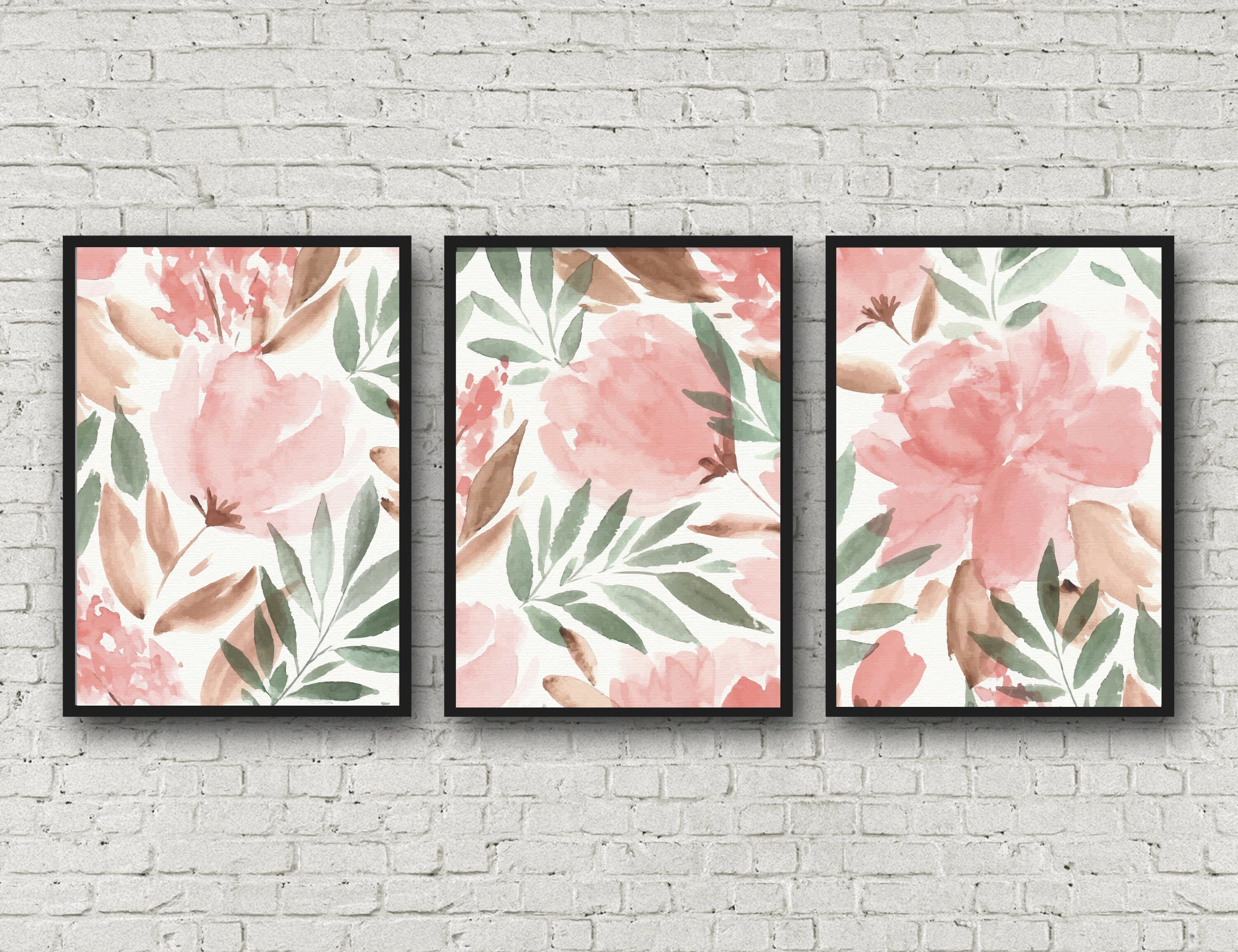 Pink Floral Watercolor Nursery Wall Art Set of 3 Printables Abstract ...