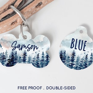 Watercolor Pine Trees Mountain Outdoor Pet Tag Dog Tag Cat Tag Custom ID Tag Dog ID Tag Puppy Tag Personalized Pet Tag #191