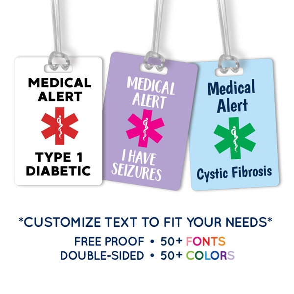 Medical Alert ID Card Tag Custom Luggage Tag Personalized Medical Bag Tag Backpack Name Tag Travel School Kids ID