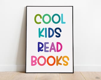 Coole Kinder lesen Bücher Poster - Spielzimmer Vorschule Zeichen Kindergarten Klassenzimmer Homeschool Montessori lesen Wand Kunst Sofort Download