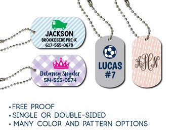 Custom Luggage Tag Personalized Monogram Bag Tag Backpack Tag Military Dog Tag Travel Tag School Kids ID Design Your Own Mini Tag #313