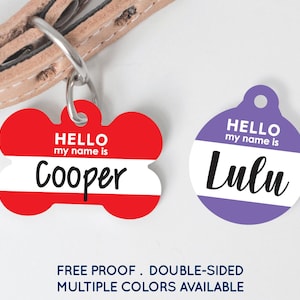 Hello My Name Is Pet Tag - Personalized Dog Puppy Cat ID Tag - Pet Gift -  Customized New Pet Name Tag #204