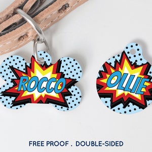 Comic Book Superhero Pet Tag - Personalized Dog Puppy Cat ID Tag - Pet Gift - Customized Pet Name Tag #197