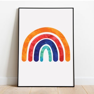 Rainbow Bold Colors Watercolor Rainbow Playroom Decor Baby Nursery Print Modern Wall Art Digital Image Instant Download