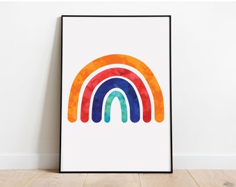 Rainbow Bold Colors Watercolor Rainbow Playroom Decor Baby Nursery Print Modern Wall Art Digital Image Instant Download