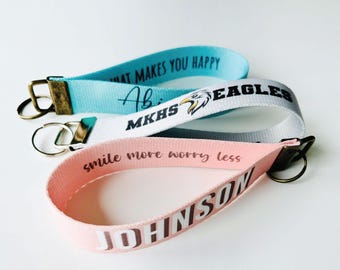Personalized Keychain Wristlet | Custom Wrist Key Fob Lanyard | Monogrammed Name Keychain | Teacher Gift | Team Gift | Luggage Tag