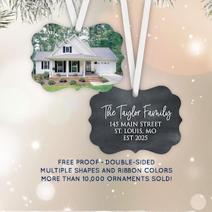 Personalized Chalkboard 2-Sided Photo Ornament | Custom Double-Sided Christmas | Memorial Wedding Baby Pet Realtor Teacher Gift | FREE PROOF