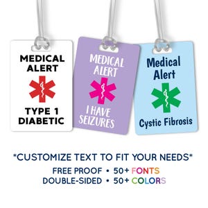Custom Medical Alert Bag Tag - Personalized Health Luggage Tag - Medical Emergency School Backpack Lunch ID Tag