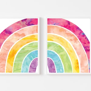 Watercolor Rainbow Playroom Wall Art Playroom Set of 2 Watercolor Nursery Girls Room Poster Prints Digital Download