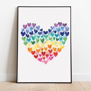 Herz der Herzen Bunter Aquarell Regenbogen Spielzimmer Dekor Kinderzimmer Druck Wand Kunst Digitalbild Haus Schule Instant Download