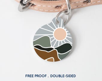 Mountain Forest Hiking Nature Outdoors Pet Tag - Personalized Dog Puppy Cat ID Tag - Pet Gift -  Customized Boho Style Pet Name Tag #199