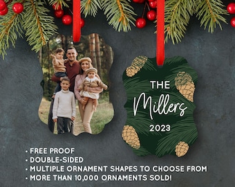 Photo Ornament Personalized Christmas Holiday Memorial Wedding Baby Family Engagement Pet Home Teacher Realtor Gift Pine Cone Forest #419