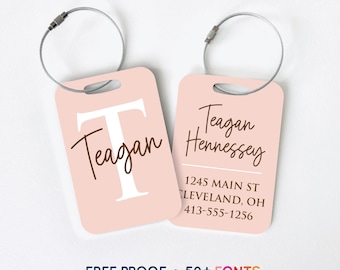 Monogram Initial Luggage Tag - Monogrammed Travel School Backpack Bag Tag - Personalized ID Tag