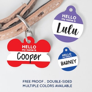 Hello My Name Is Pet Tag - Personalized Dog Puppy Cat ID Tag - Pet Gift -  Customized New Pet Name Tag #204