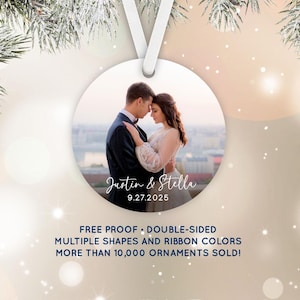 Adorno fotográfico personalizado de doble cara / Adorno navideño personalizado de doble cara / Regalo conmemorativo para bodas, bebés, mascotas, agentes inmobiliarios y profesores / PRUEBA GRATUITA