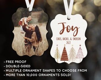 Photo Ornament Personalized Christmas Holiday Memorial Wedding Baby Family Engagement Pet Home Teacher Realtor Gift Festive Trees #407