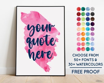 Watercolor Custom Quote Watercolor Background Personalized Poster Custom Word Art Printable Watercolor Quote Instant Digital Download
