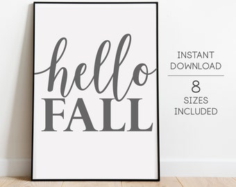 Hello Fall Printable Wall Art Download Watercolor Brushstroke Prints Abstract Prints Modern Minimalist Vintage Art Instant Digital Download