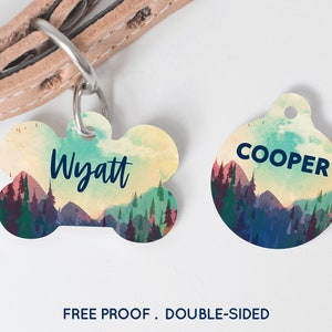Mountain Watercolor Hiking Outdoor Pet Tag Dog Tag Cat Tag Custom ID Tag Pet Tag Dog ID Tag Puppy Tag Personalized Tag #161