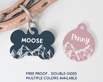 Mountain Forest Hiking Nature Outdoors Sketch Pet Tag - Personalized Dog Puppy Cat ID Tag - Pet Gift -  Customized Pet Name Tag #214