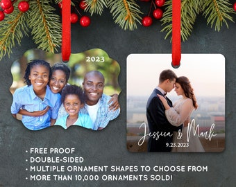 Photo Ornament Personalized Christmas Holiday Memorial Wedding Baby Family Engagement Pet Home Teacher Realtor Gift 2 Photos #400