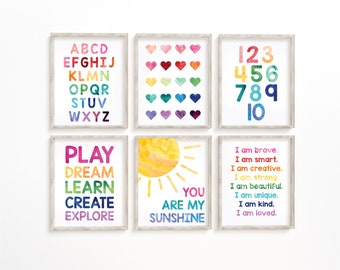 Kids Wall Art Children&#39;s Wall Art Alphabet Numbers You Are My Sunshine Numbers Playroom Nursery Classroom Prints Digital Download #1001