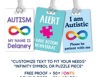 Autism Alert ID Card Tag Custom Luggage Tag Personalized Autism Bag Tag Backpack Name Tag Travel School Kids ID
