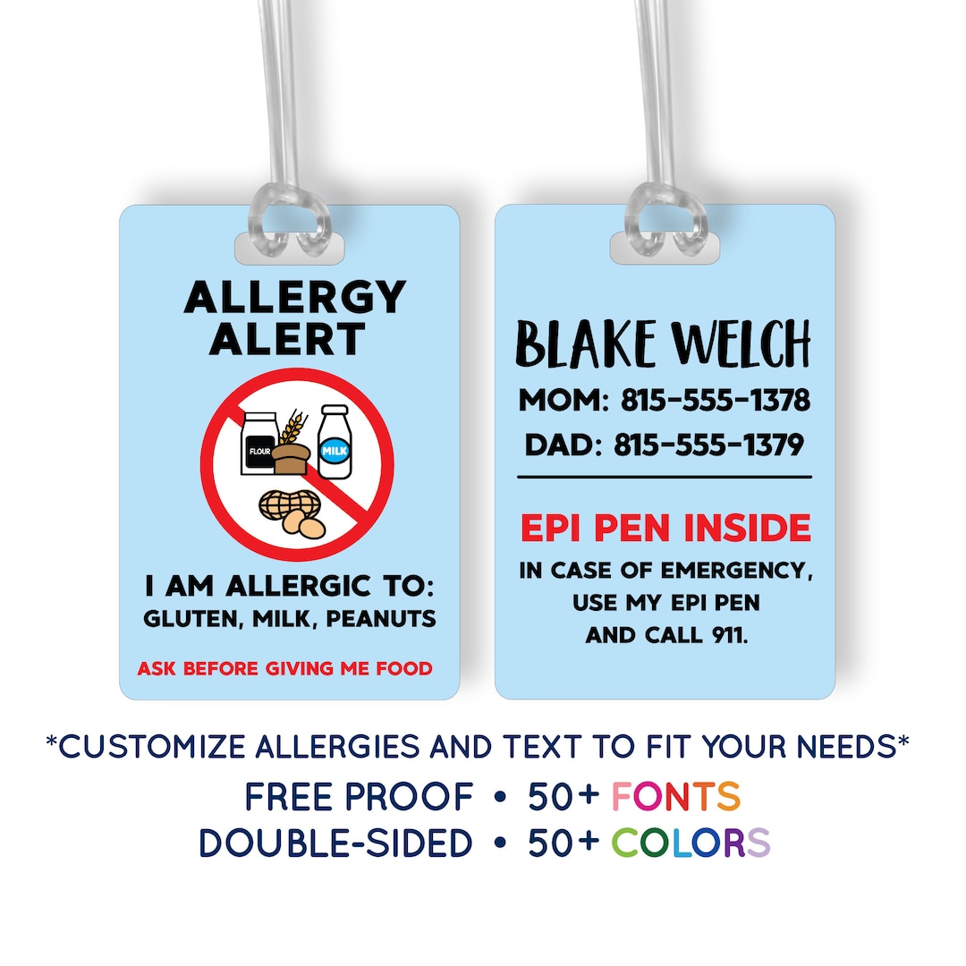 Allergy Tag Food Allergy Allergen Custom Luggage Tag Personalized