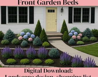 Ready to Use Landscape Design, Front Landscape, Zone 5-9, Curb Appeal Landscape, Evergreen Landscape, Front Garden Bed Design, DIY Landscape