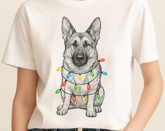 german shepherd christmas lights png, christmas dog, dog christmas stocking, pet lover gift, german shepherd png, dog lover, pet christmas