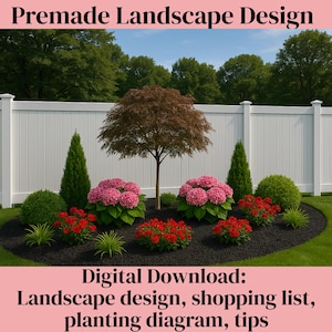 DIY Fence Landscape Design, Fence Landscape, Landscape Template, DIY Landscape, Backyard Landscape DIY Fence White Vinyl Fence Landscape