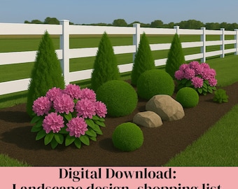 Gotowy do użycia plan zagospodarowania terenu ogrodzenia, rabata rododendronów, projekt obrzeża zimozielonego, projekt ogrodu DIY, szablon zagospodarowania terenu, nasyp ogrodzeniowy