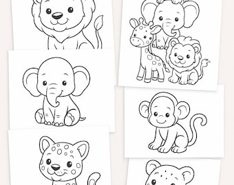 Baby Safari Animal Coloring Pages, Baby Shower Coloring Pages, Kids Party Games, Jungle Party, Safari Animals, Baby Shower Games