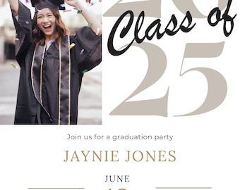 Editable 2025 Graduation Invitation Template, Class of 2025 Digital Invite, Editable Electronic Grad Invite, Class of 2025 College Template