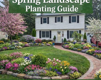 Ready to Use Spring Landscape Planting Guide PDF  DIY Landscape Plan  Spring Garden Design | Front Yard Flower Bed Layout  Curb Appeal Guide