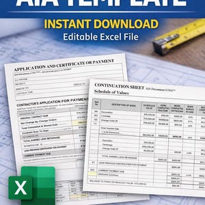 AIA Pay Application Template | AIA G702 G703 Excel Template | Construction Invoice Template | Contractor Billing | Editable AIA form templat